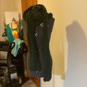 Hand Crafted Dark Green Knit Scarf